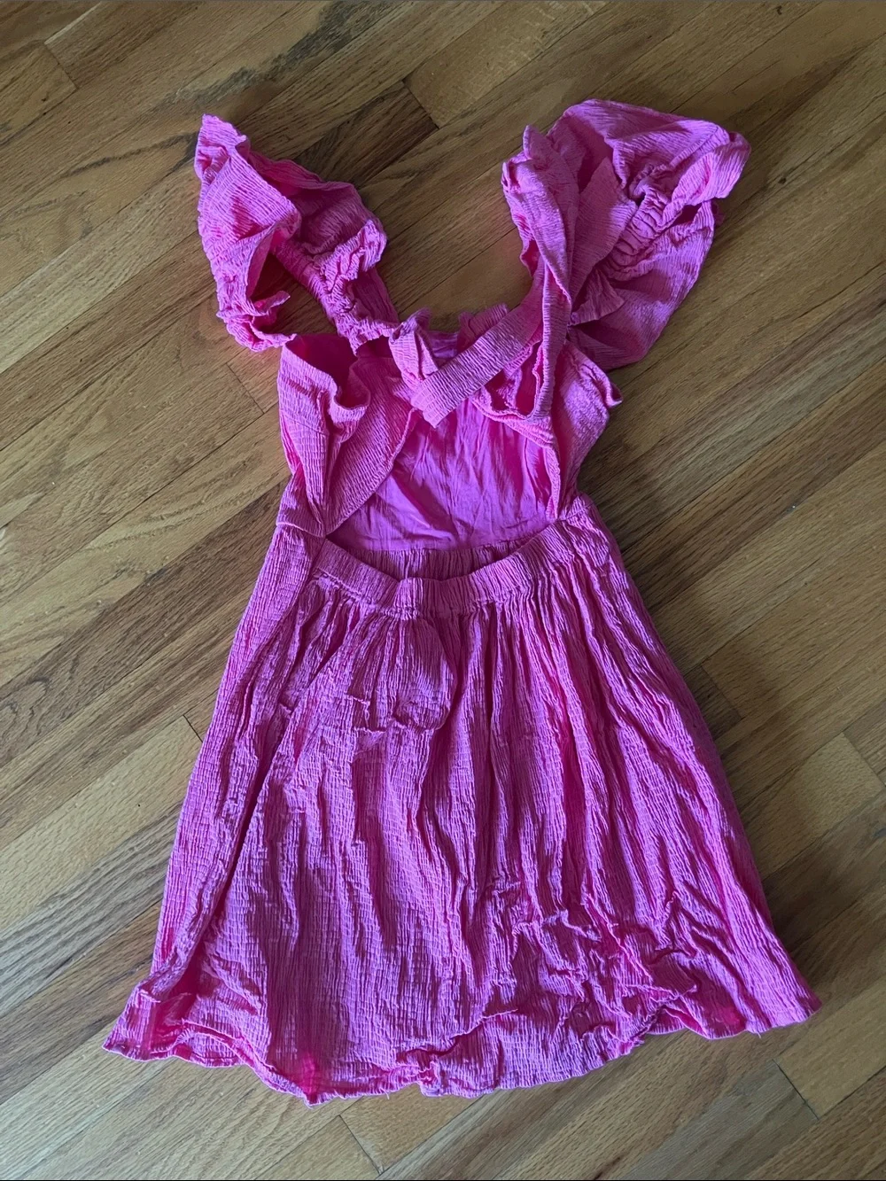 Fuchsia Puff-Sleeve Midi Dress with Textured Fabric